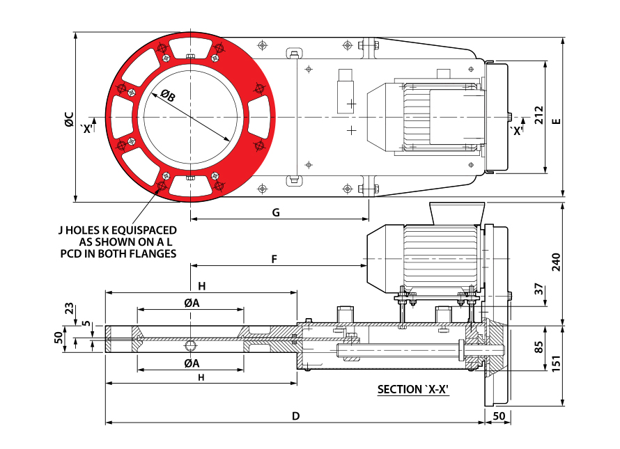 Round Motorised Cast Slimslide Technical Drawing